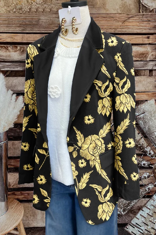 Classic Floral Print Long Sleeve Blazer Women's High-End Blazer