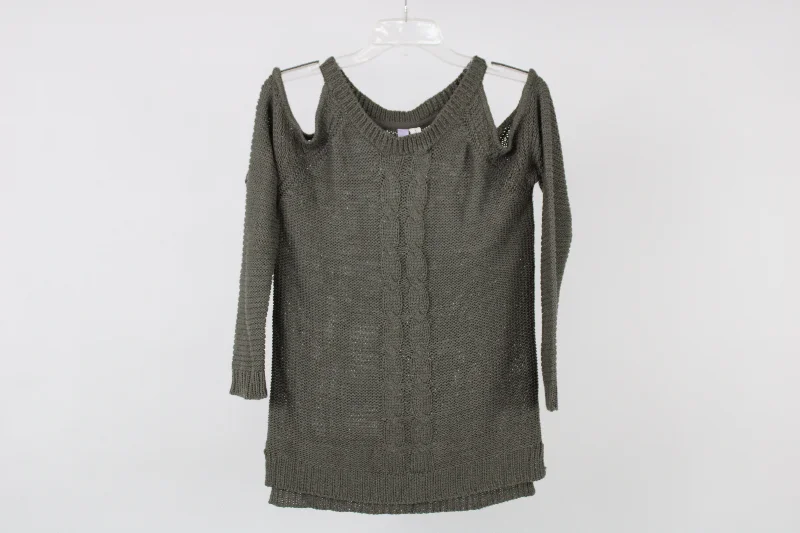 Alya Olive Green Bare Shoulder Knit Sweater | S Collared Crew Neck Turtle Neck
