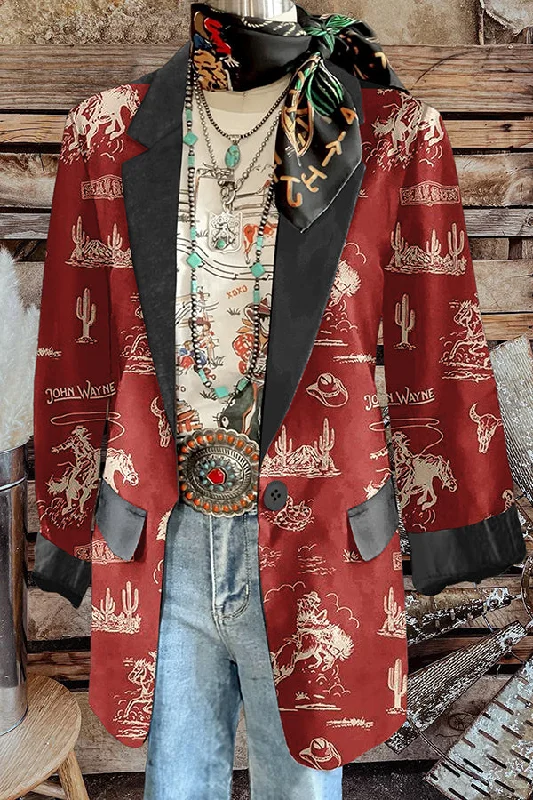 Vintage Western Rodeo Print Blazer Women's Luxurious Jacket