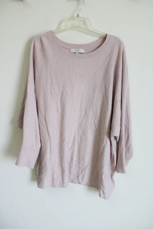 LOFT Light Pink Knit Sweater | 24/26 Solid Print Embellished