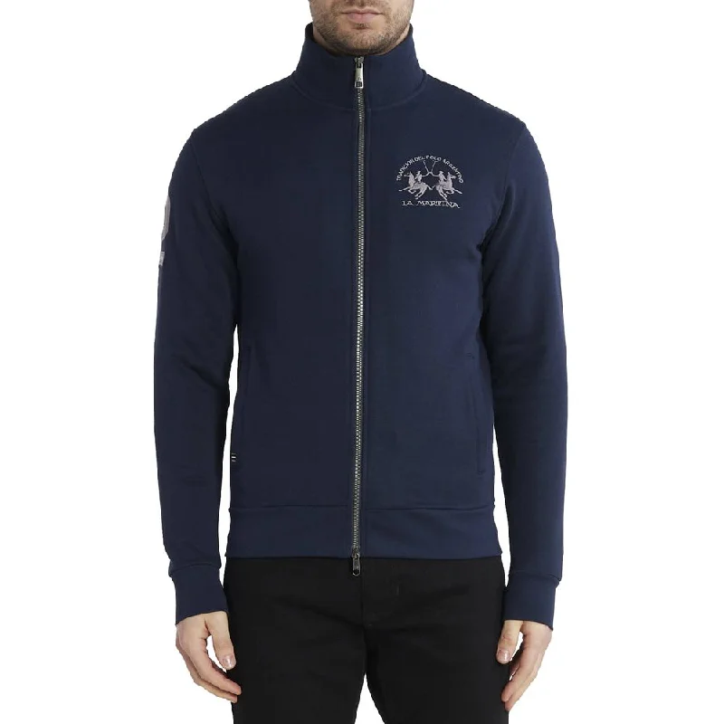 Blue Cotton Sweater Boat Neck Shawl Collar Notched Collar