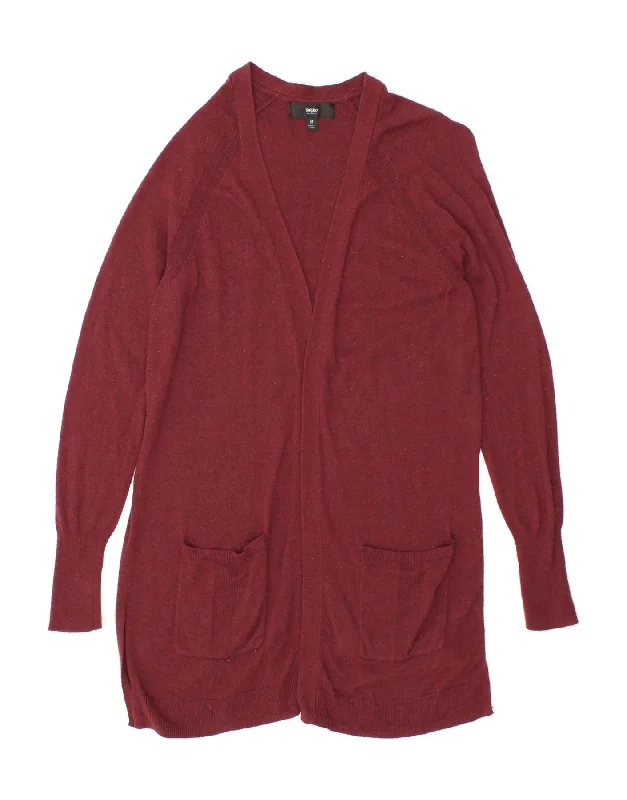 MOSSIMO Womens Longline Open Cardigan Sweater UK 12 Medium Burgundy Nylon Slim Fit Regular Fit Oversized