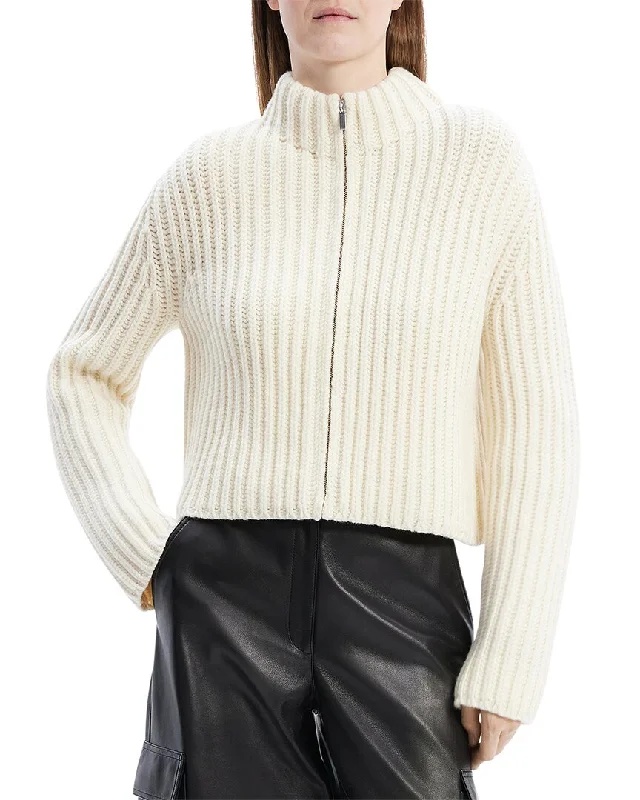 Theory Zip Up Wool & Cashmere-Blend Cardigan Layered Multi-layer Single Layer