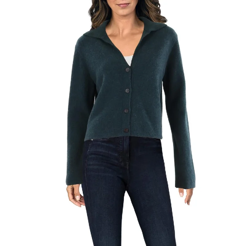 Womens Cashmere Button-Down Cardigan Sweater Houndstooth Herringbone Solid