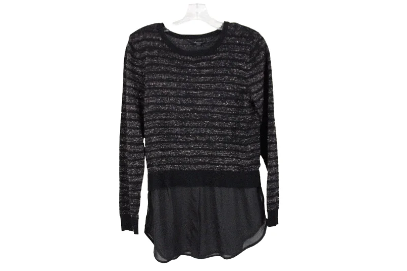 APT.9 Black Shimmer Sweater | M Petite Cotton Fabric Linen Fabric Terry Fabric