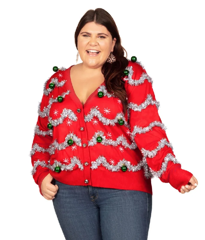 Women's Tinsel Plus Size Ugly Christmas Cardigan Sweater Bright Pastel Dark