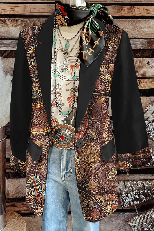 Paisley Print Blazer Women's Casual Suit
