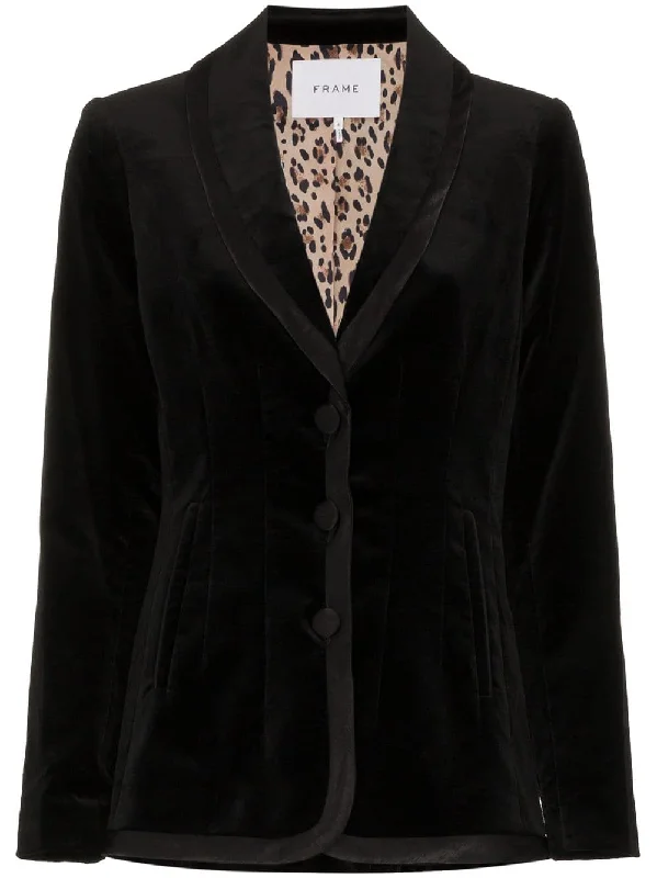 single breasted and printed lined velvet blazer Women's Trendy Jacket