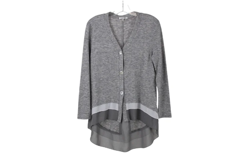 Avalin Gray Button Down Cardigan Sweater | S Mesh Blend Leather Blend Suede Blend
