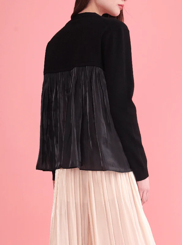 BACK PLEAT CARDIGAN, BLACK Sequined Glittery Shiny