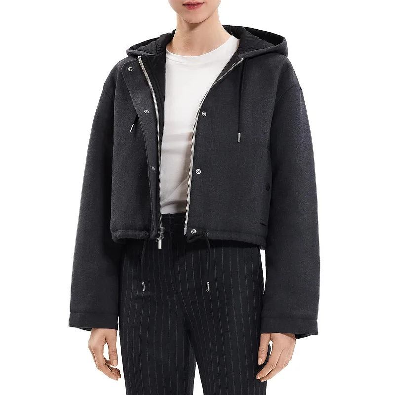 Womens Wool Cropped Parka Coat Quilted Water-Resistant Parka