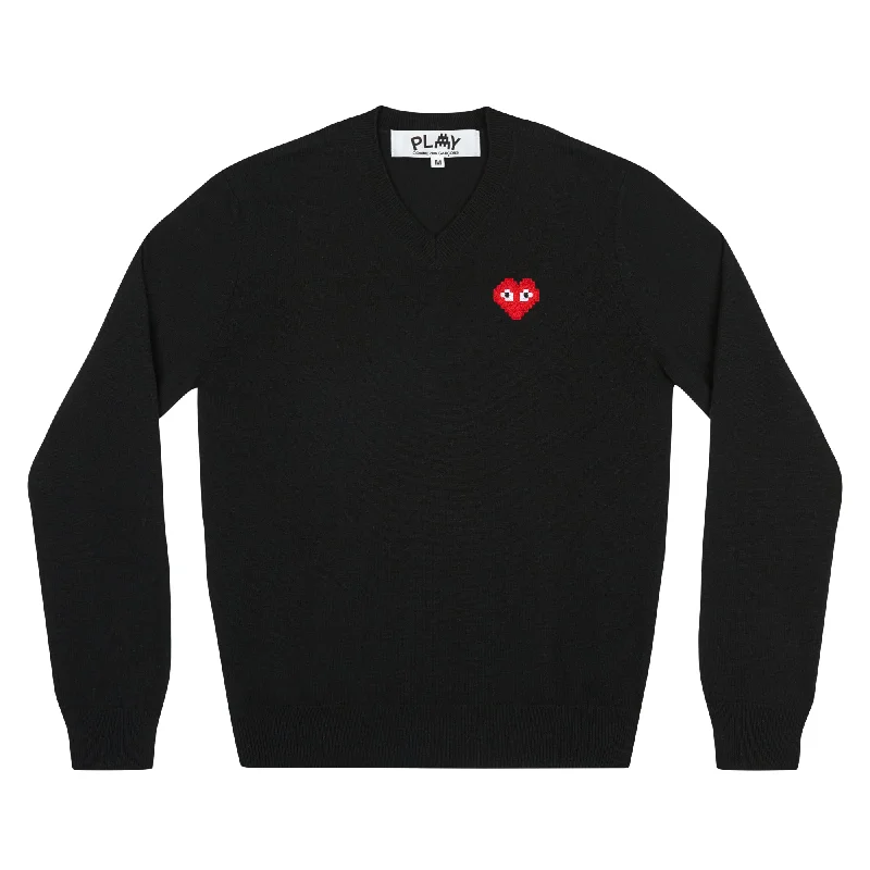 Play Comme des Garçons x the Artist Invader V-Neck Sweater (Black) Fitted Slim Tailored