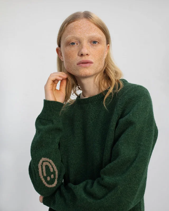 Smiley Knit Sweater Green Stretchy Elastic Breathable