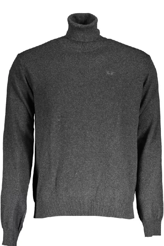 Gray Wool Men Sweater High Neck Crew Neck V-Neck