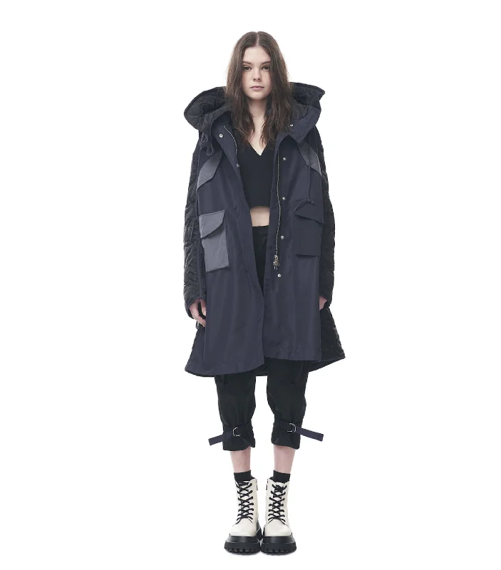 Long Parka Jacket With Quilted Back Elegant Double-Breasted Parka