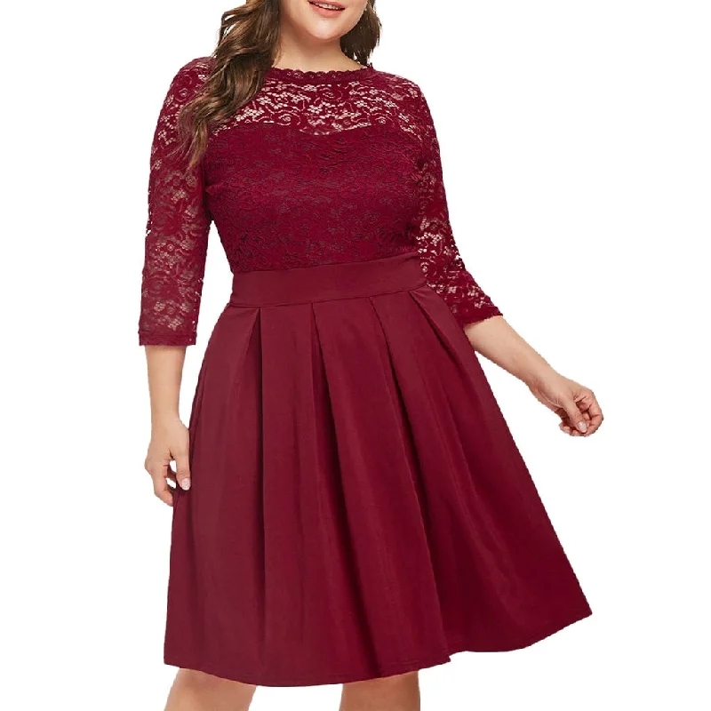 JAYCOSIN Casual Dress Woman 5XL Big Size Dress 2019 Autumn Dresses Women Plus Size Solid Color Lace Party Evening Prom Vestido
