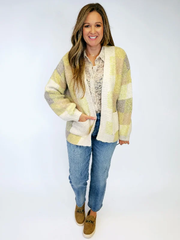 COLOR BLOCK OPEN CARDIGAN - TAUPE Cardigan Knitwear Sweater