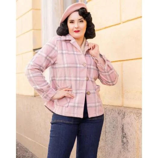 Star Struck Clothing Jacket in Pink and Silver Plaid Welt Pockets Slit Pockets Flap Pockets Star Struck Clothing Jacket in Pink and Silver Plaid Welt Pockets Slit Pockets Flap Pockets