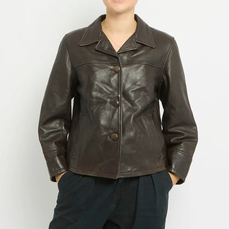 Large Button Detail Leather Blazer -UK 12 Women's Elegant Jacket