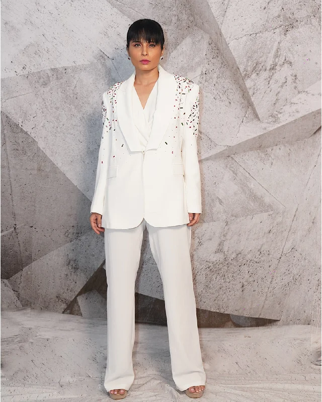 The Colourful Ivory Blazer Set Women's Elegant Suit