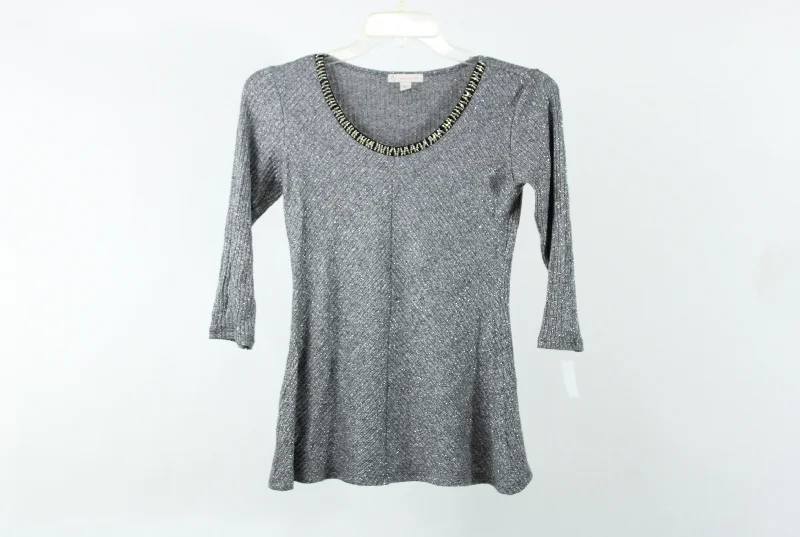 DressBarn Shimmer Gray Sweater | S Petite Toggled Drawstring Belted