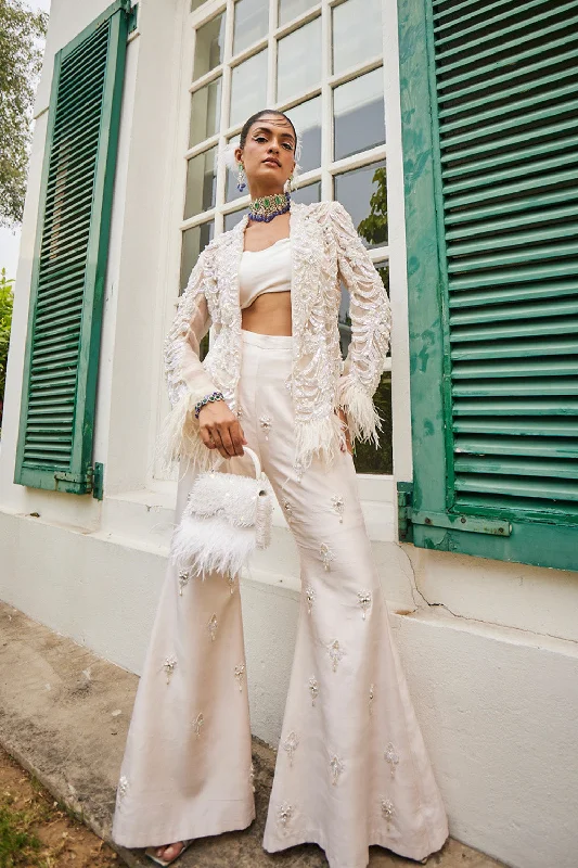 Lily White Feather Jacket, Bustier & Pant Set Elasticated Jacket Padded Jacket Insulated Jacket Lily White Feather Jacket, Bustier & Pant Set Elasticated Jacket Padded Jacket Insulated Jacket