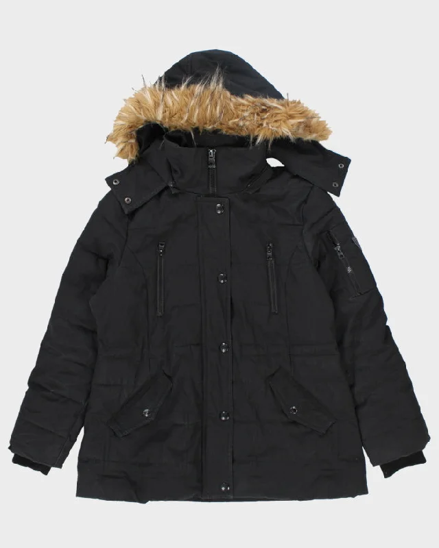Vintage Women's Y2K Guess Hooded Multi Pocket Parka Coat - L High-Neck Zipper Parka Coat