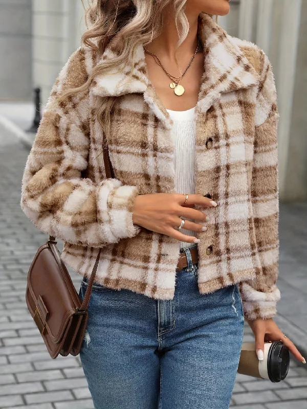 Hazel Blues® |  Plaid Button Up Collared Neck Long Sleeve Jacket Fleece Jacket Down Jacket Feather Jacket