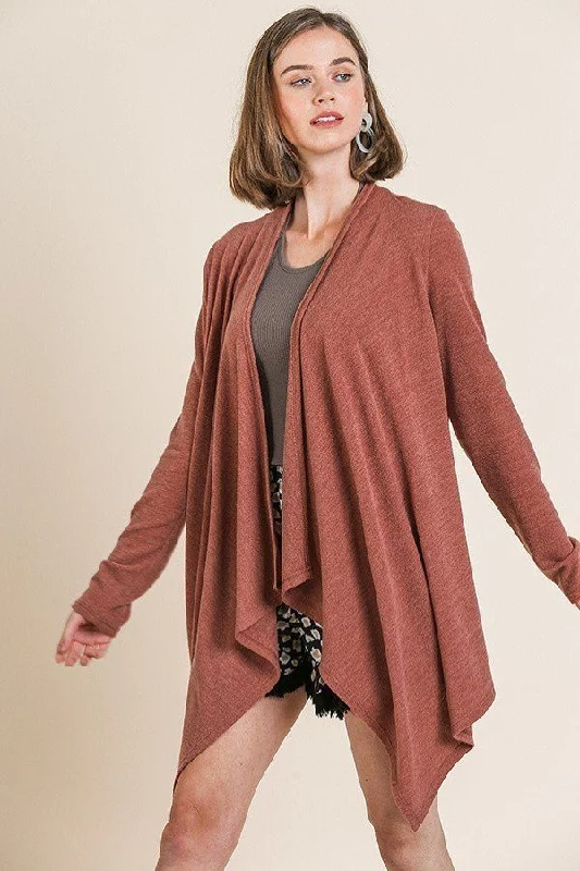 Soft Knit Long Sleeve Open Front Cardigan Transparent Opaque Sheer