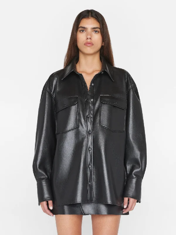 Recycled Leather Shirt Jacket -- Noir Wool Jacket Cashmere Jacket Tweed Jacket