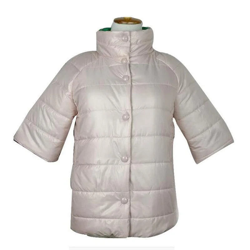 Fashion Half Sleeve Stand Collar Parkas &Coat for Women with Hollow Cotton Inside Warm Hoodie Parka Jacket