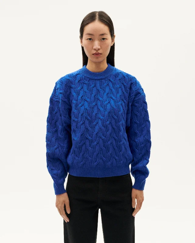 Carmen Knitted Wool Sweater Blue Spandex Rayon Corduroy