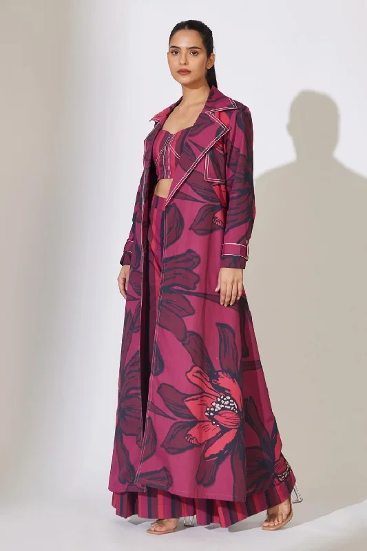 Red And Maroon Floral Jacket Ribbed Jacket Pleated Jacket Ruffled Jacket