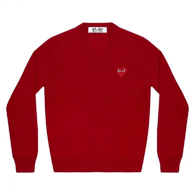 Red Play Comme des Garçons V-Neck Sweater (Red) Transparent Opaque Sheer