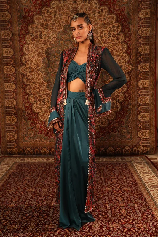 Teal Blouse, Draped Skirt, Jamawaar Jacket Quilted Jacket Puffer Jacket Insulated Jacket Teal Blouse, Draped Skirt, Jamawaar Jacket Quilted Jacket Puffer Jacket Insulated Jacket