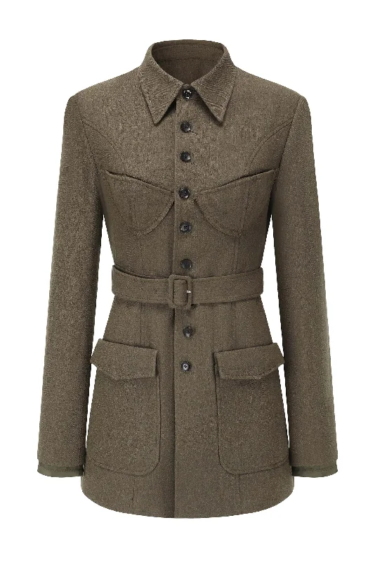 Blended Wool Deconstructed Blazer Women's Denim Suit