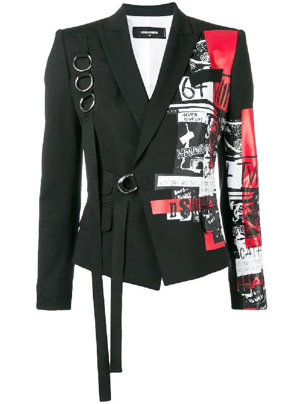 Punk print buckled blazer Women's Custom Jacket