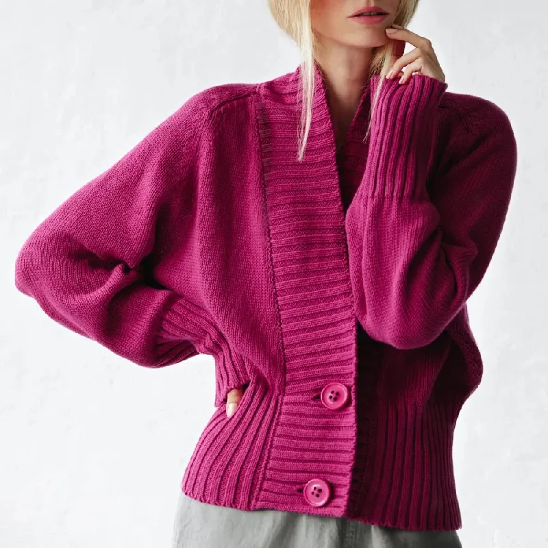 Recycled cotton cardigan in Fuchsia by Seaside Tones Mesh Blend Leather Blend Suede Blend