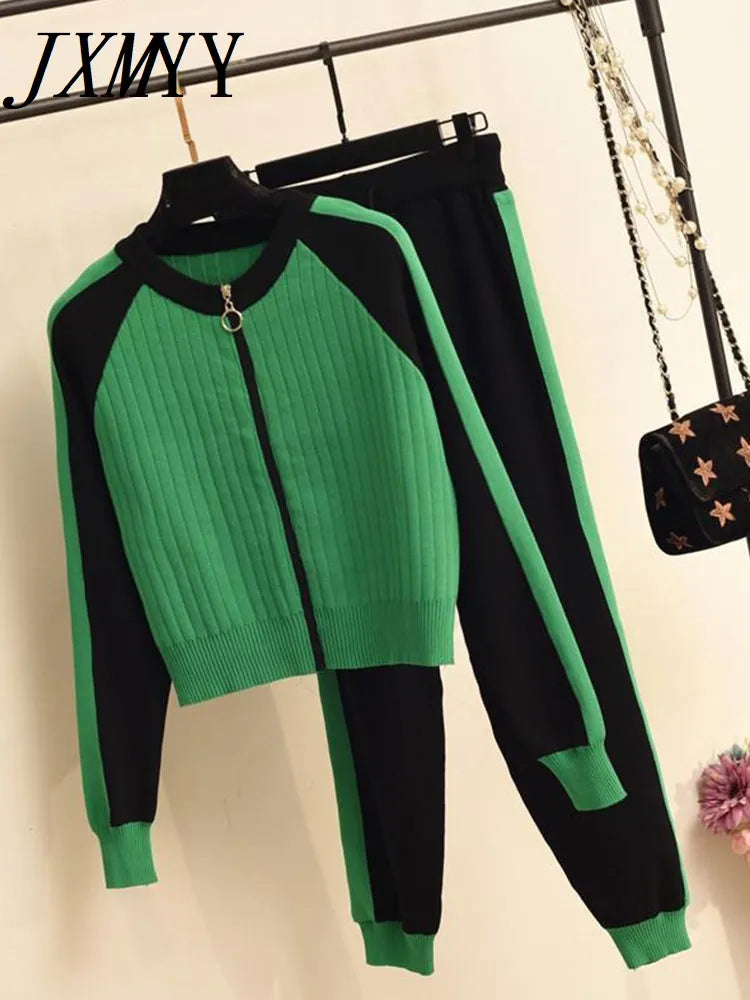 Casual Two-Piece Sweater Cardigan Jacket Women Autumn New Womens Knitted Suit Fashion Baseball Sports Zip Top And Pants Set Long Sweater Short Sweater Cropped Sweater Casual Two-Piece Sweater Cardigan Jacket Women Autumn New Womens Knitted Suit Fashion Baseball Sports Zip Top And Pants Set Long Sweater Short Sweater Cropped Sweater