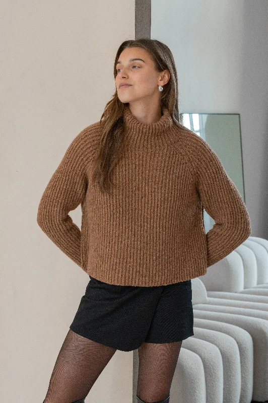 Recycled Wool Turtleneck Sweater Brown Neon Metallic Matte