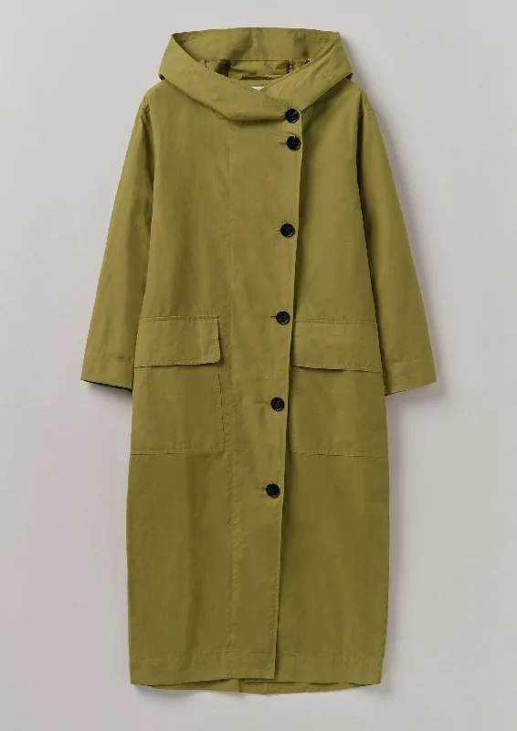 Hooded Waxed Cotton Parka | Seaweed Fashionable Belted Parka Jacket