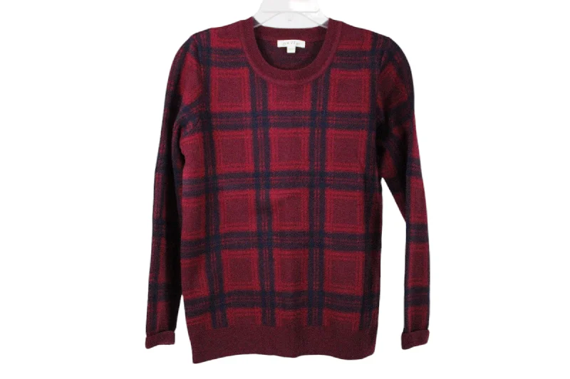 Orvis Red Plaid Merino Wool Blend Sweater | S Machine Wash Dry Clean Hand Wash
