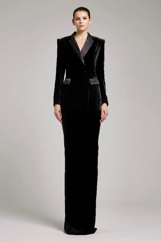 Velvet Double Breasted Oversized Blazer in Black Women's Elegant Blazer