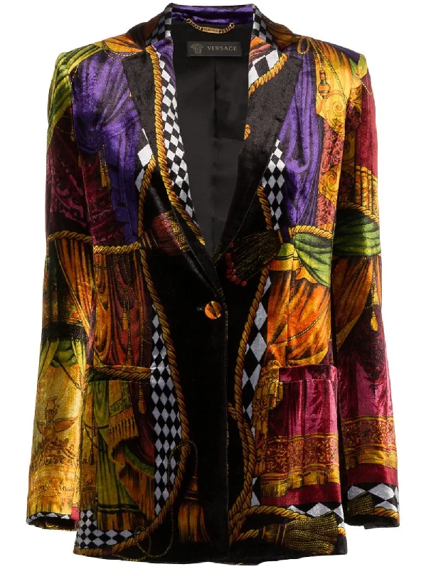 mixed print velvet single-breasted blazer Women's Vintage Suit