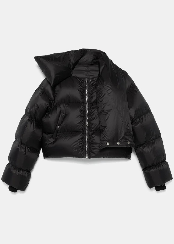 Black Funnel Neck Puffer Jacket Print Jacket Jacquard Jacket Embroidered Jacket