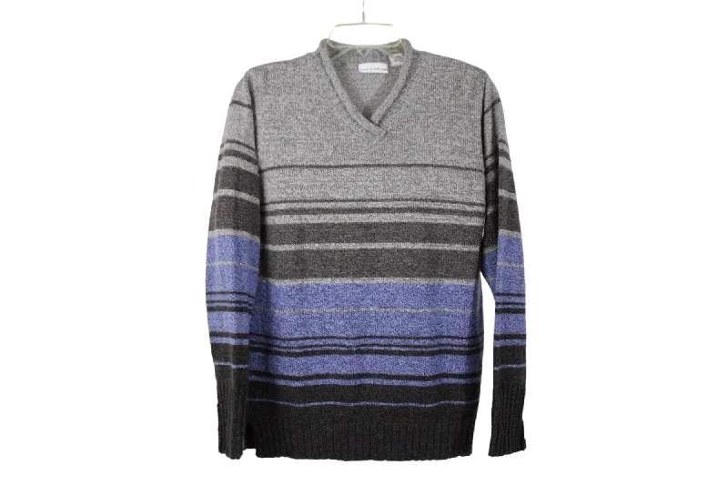 Croft & Barrow Gray Blue Striped Sweater | M Silk Blend Satin Velvet