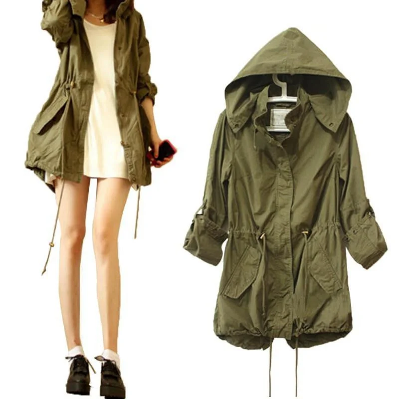 Women Jacket Warm Army Green Military Parka Trench Hooded Coat Jacket Softshell Hooded Parka Coat