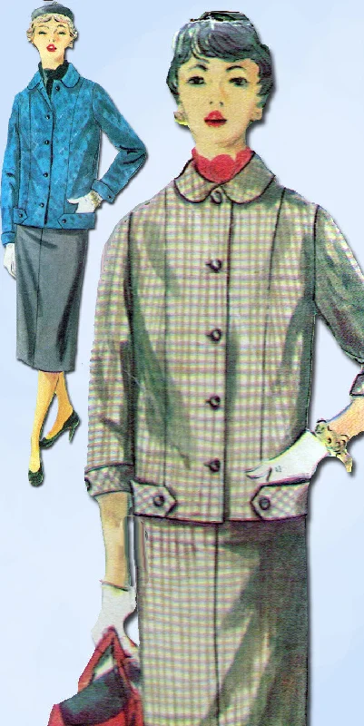 1950s Vintage Simplicity Sewing Pattern 4871 Misses Suit w Boxy Jacket Size 30 B Satin Jacket Silk Jacket Chiffon Jacket