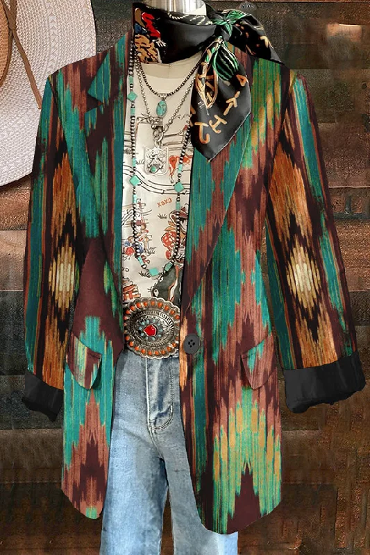 Unique Western Print Blazer Cotton Blend Blazer