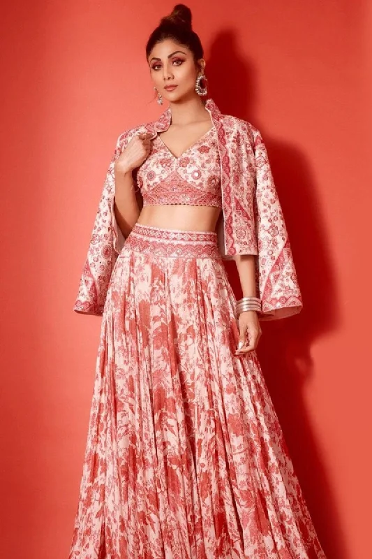 Blush Pink Floral Embroidered Jacket Paired With Bralette and Skirt Insulated Jacket Fitted Jacket Loose Jacket